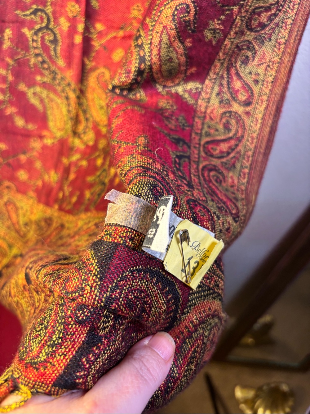 pashmina Red Paisley Fringe Wrap Scarf - Picture 7 of 8
